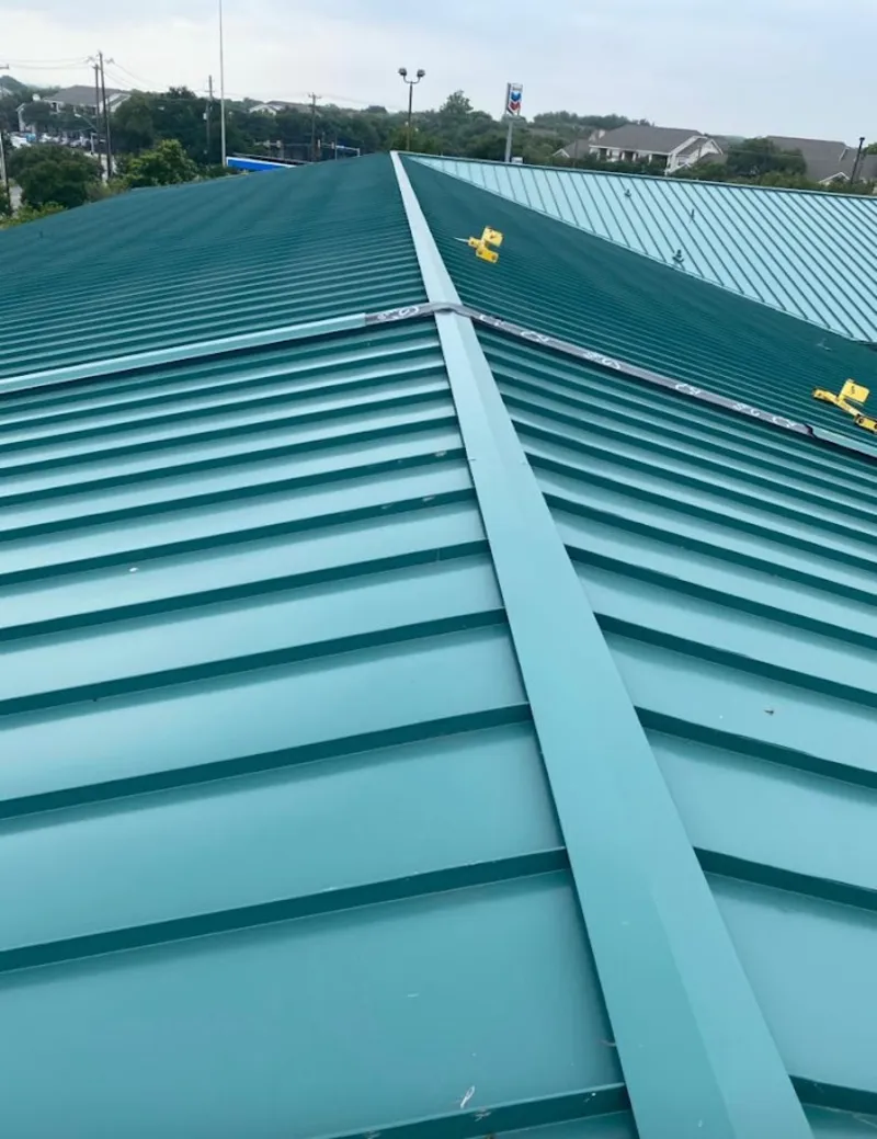 Green commercial metal roof ridge and valley for Metal Roof Repair in Alpharetta